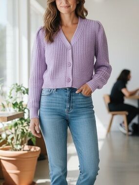 Jessica Simpson Lavender Button-Front Knit Cardigan